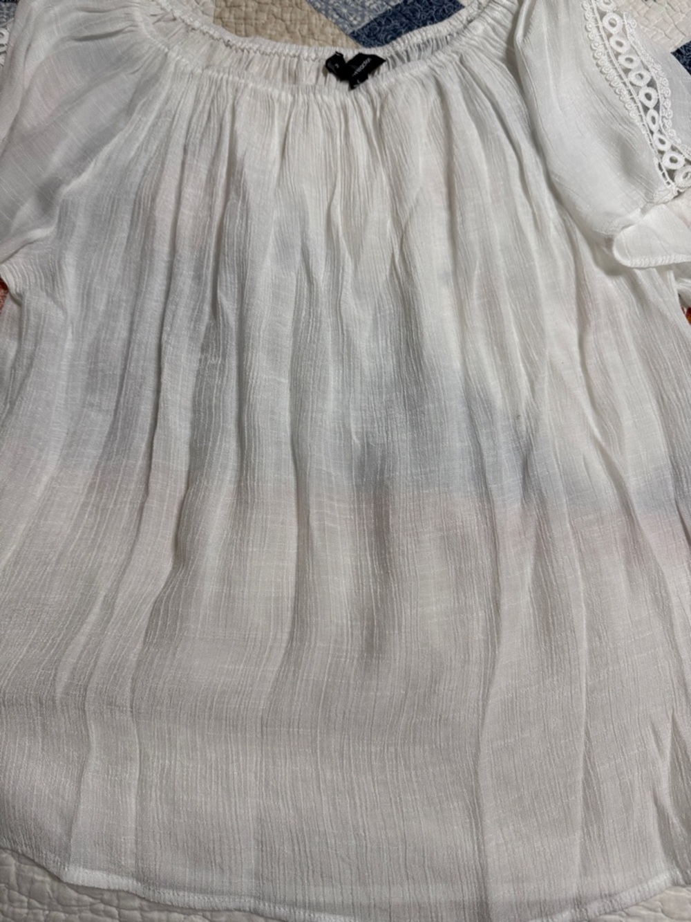 Lightweight White Peasant Blouse with Lace Trim